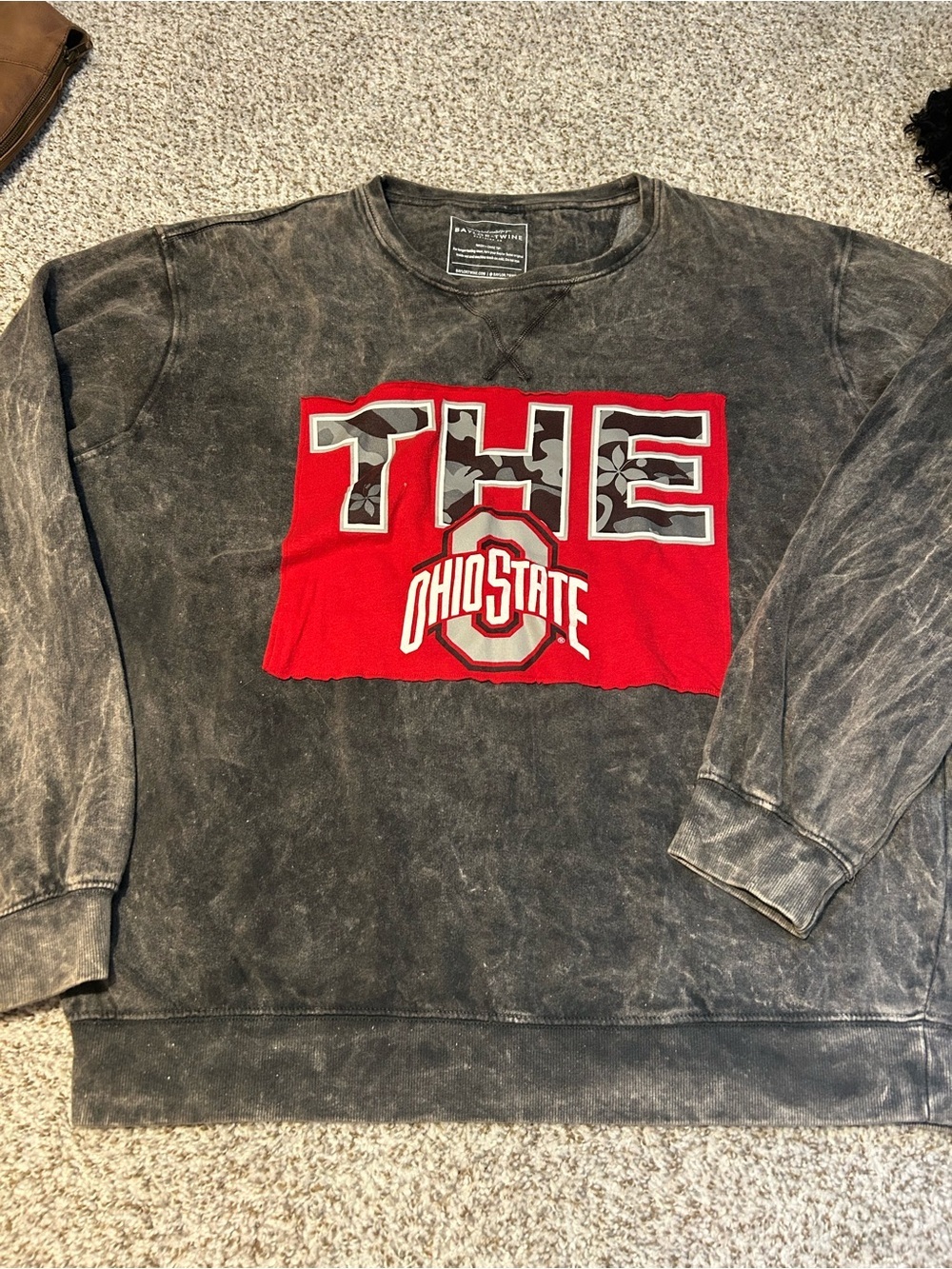 Ohio State Black Washed Crewneck Sweatshirt with Red Graphic